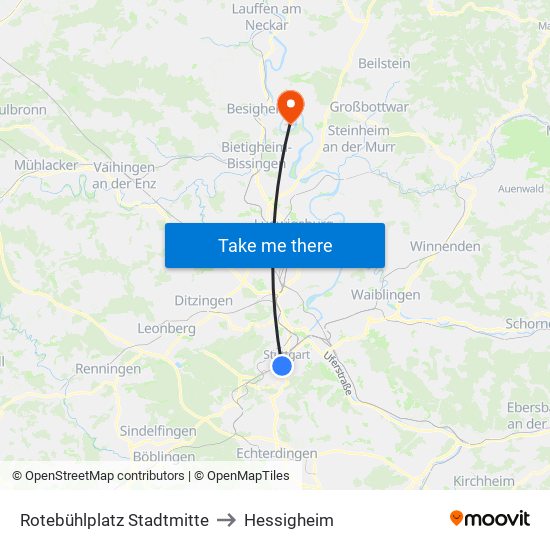 Rotebühlplatz Stadtmitte to Hessigheim map