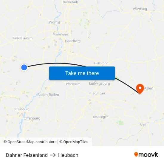 Dahner Felsenland to Heubach map