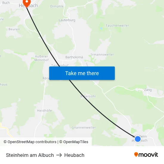 Steinheim am Albuch to Heubach map