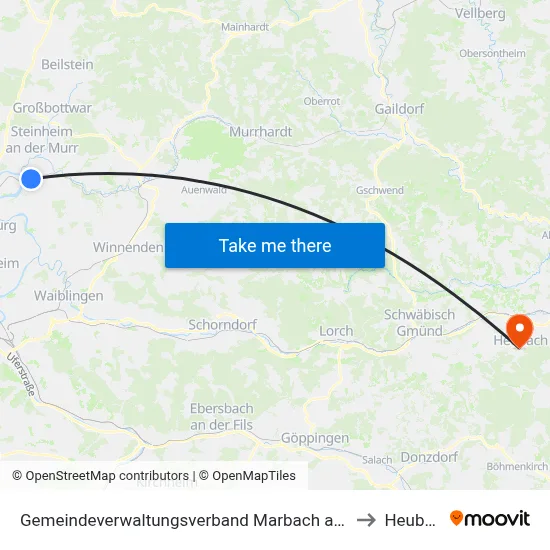 Gemeindeverwaltungsverband Marbach am Neckar to Heubach map