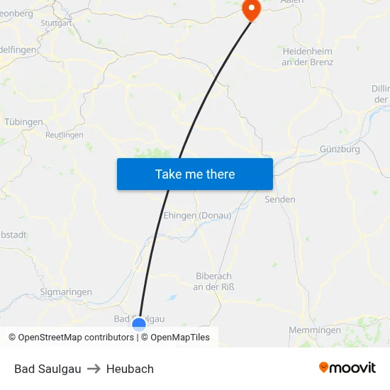 Bad Saulgau to Heubach map