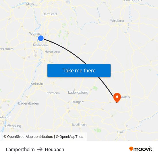 Lampertheim to Heubach map