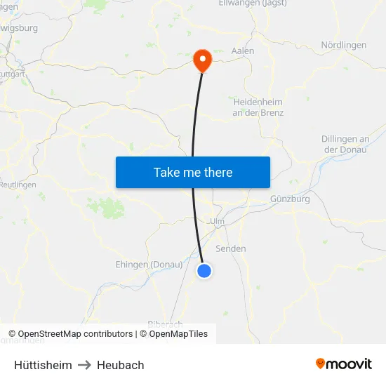 Hüttisheim to Heubach map