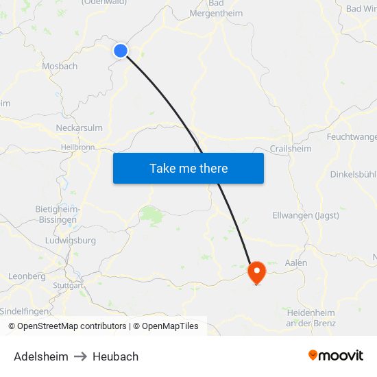 Adelsheim to Heubach map