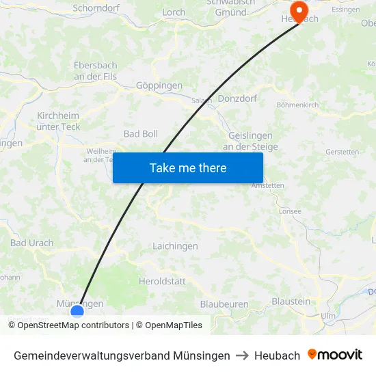 Gemeindeverwaltungsverband Münsingen to Heubach map