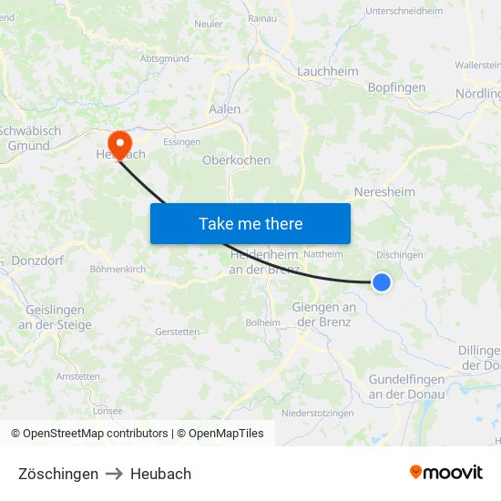 Zöschingen to Heubach map