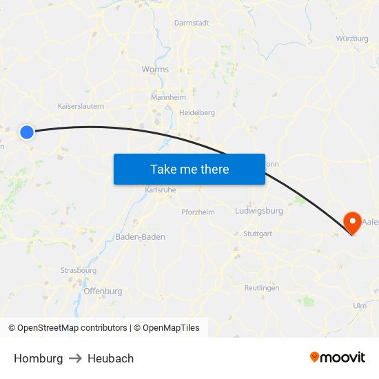 Homburg to Heubach map