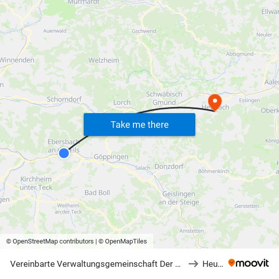 Vereinbarte Verwaltungsgemeinschaft Der Stadt Ebersbach An Der Fils to Heubach map