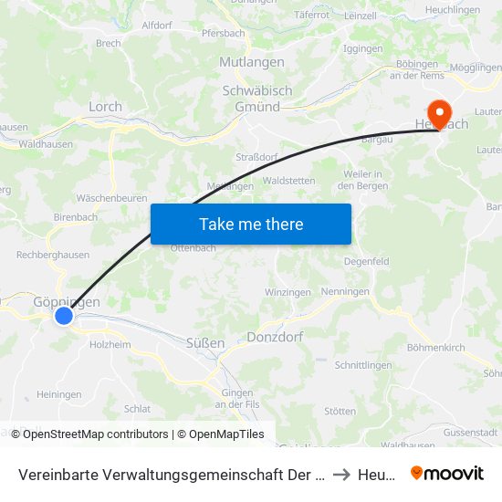 Vereinbarte Verwaltungsgemeinschaft Der Stadt Göppingen to Heubach map