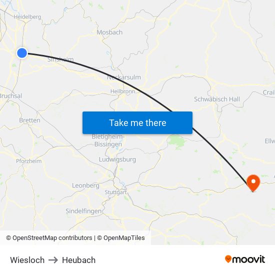 Wiesloch to Heubach map