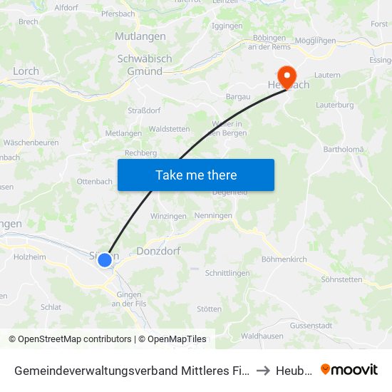 Gemeindeverwaltungsverband Mittleres Fils-Lautertal to Heubach map