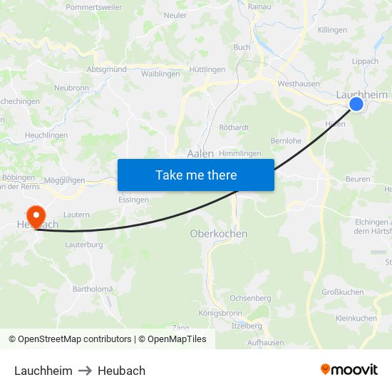 Lauchheim to Heubach map