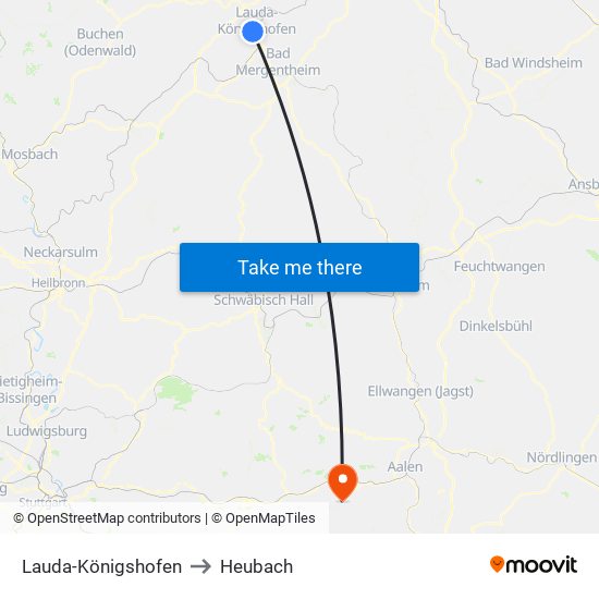 Lauda-Königshofen to Heubach map