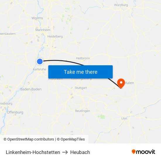 Linkenheim-Hochstetten to Heubach map