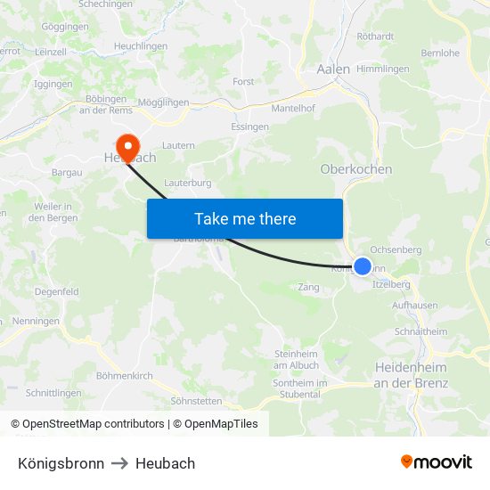 Königsbronn to Heubach map