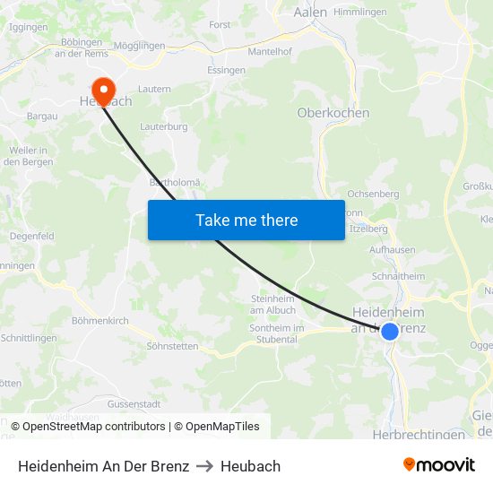Heidenheim An Der Brenz to Heubach map