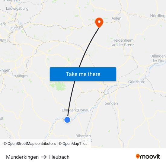 Munderkingen to Heubach map