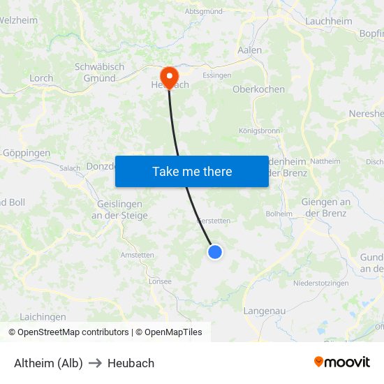 Altheim (Alb) to Heubach map