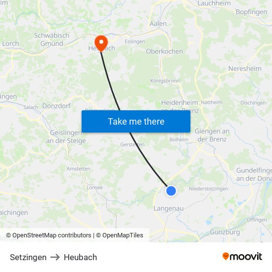 Setzingen to Heubach map