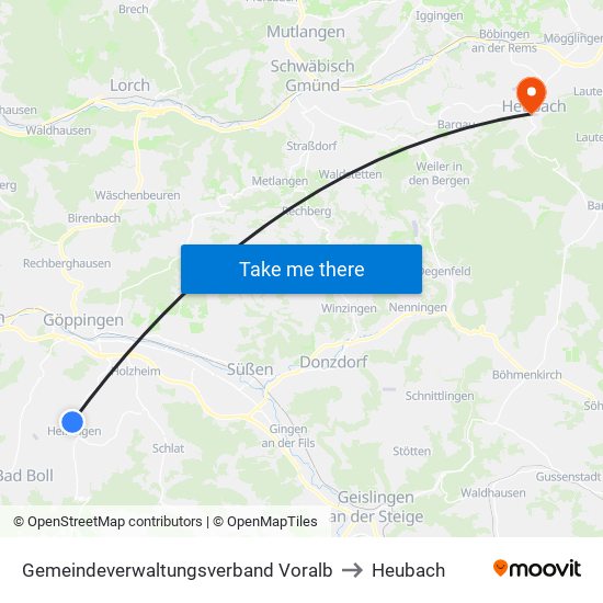 Gemeindeverwaltungsverband Voralb to Heubach map