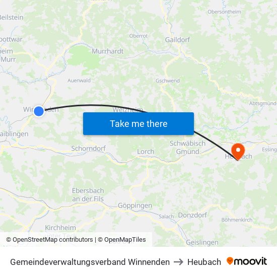 Gemeindeverwaltungsverband Winnenden to Heubach map