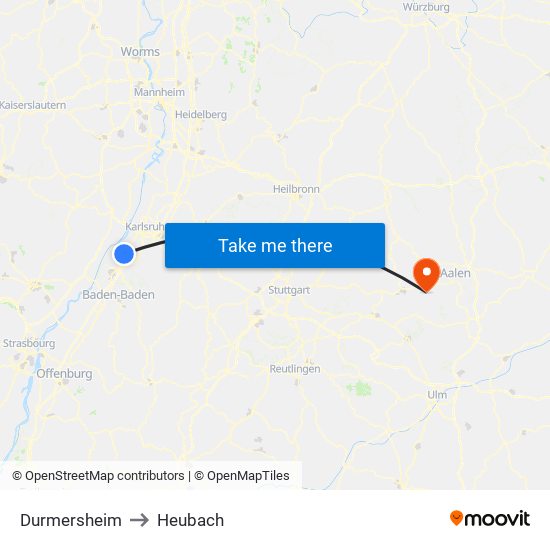 Durmersheim to Heubach map