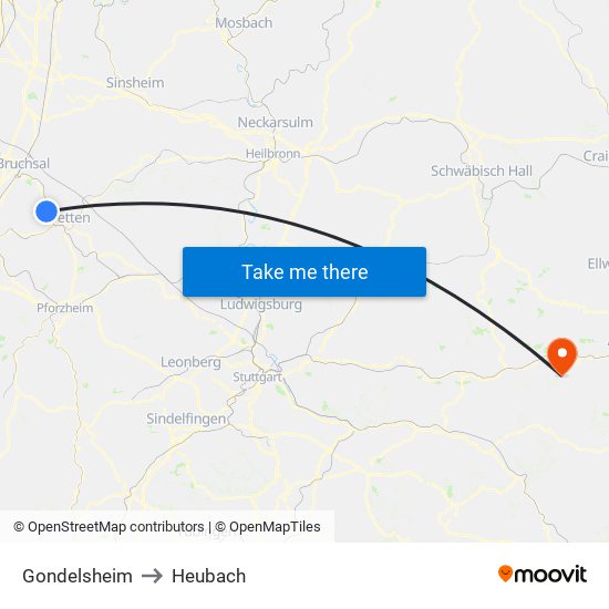 Gondelsheim to Heubach map