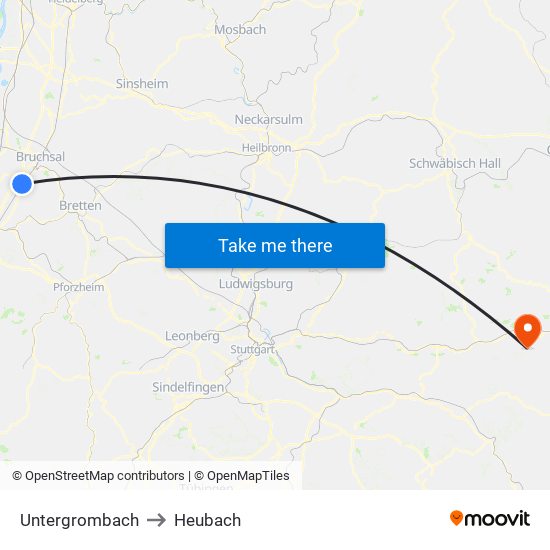 Untergrombach to Heubach map