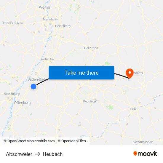 Altschweier to Heubach map