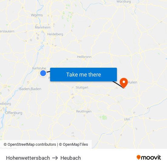 Hohenwettersbach to Heubach map