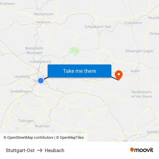 Stuttgart-Ost to Heubach map