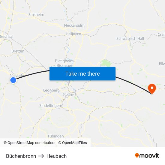 Büchenbronn to Heubach map