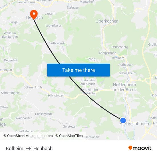 Bolheim to Heubach map