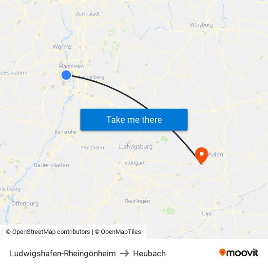 Ludwigshafen-Rheingönheim to Heubach map