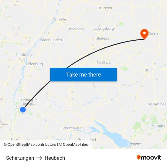 Scherzingen to Heubach map