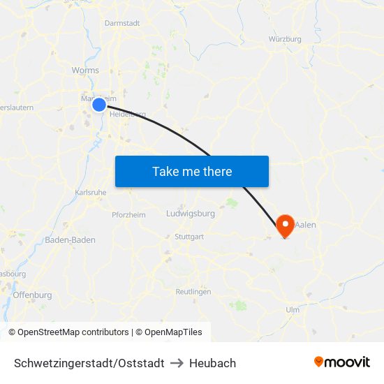 Schwetzingerstadt/Oststadt to Heubach map