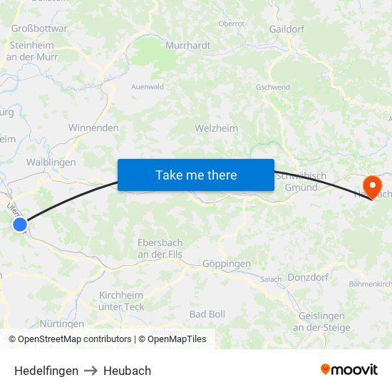 Hedelfingen to Heubach map