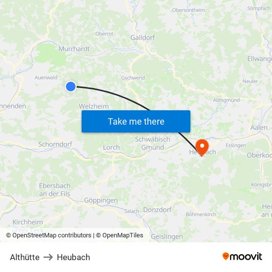 Althütte to Heubach map