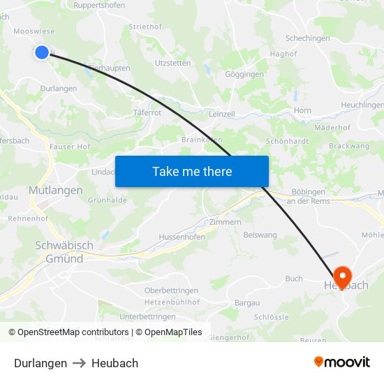 Durlangen to Heubach map