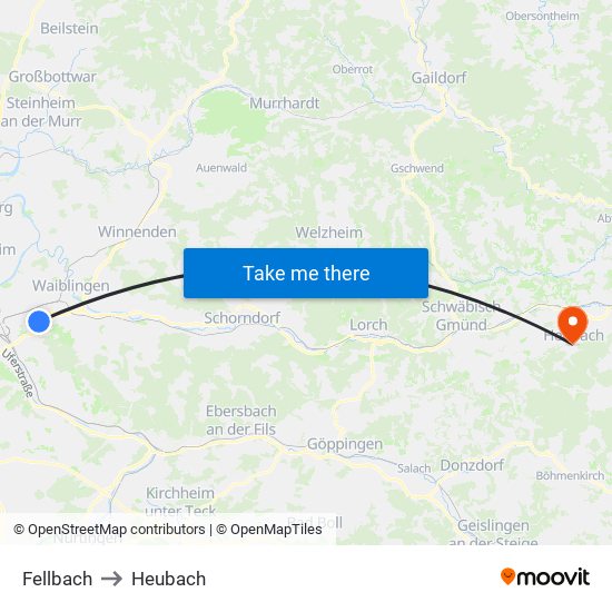 Fellbach to Heubach map