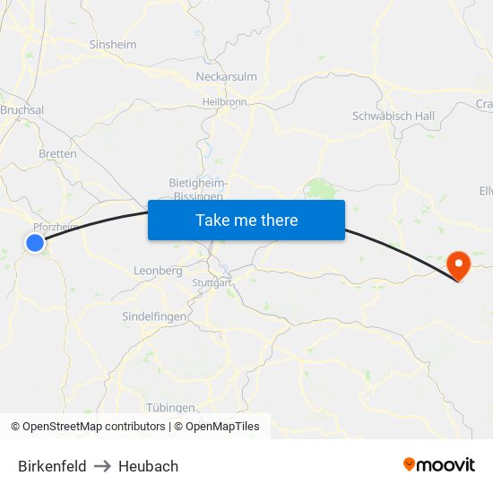 Birkenfeld to Heubach map