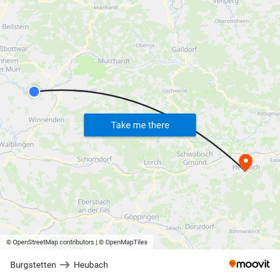 Burgstetten to Heubach map