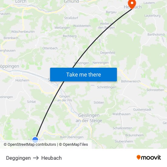 Deggingen to Heubach map