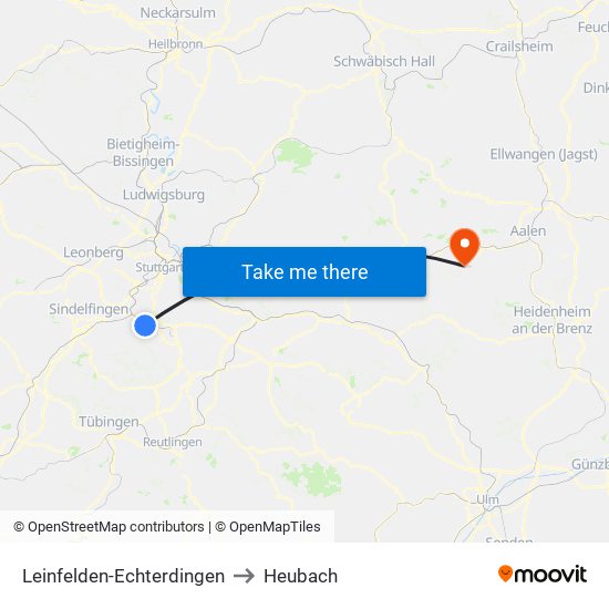 Leinfelden-Echterdingen to Heubach map