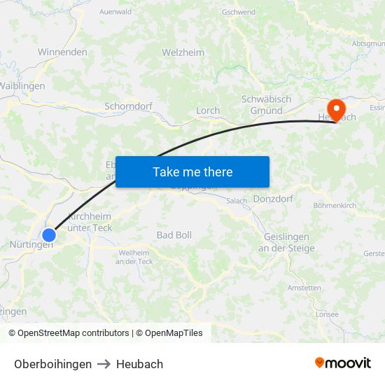 Oberboihingen to Heubach map