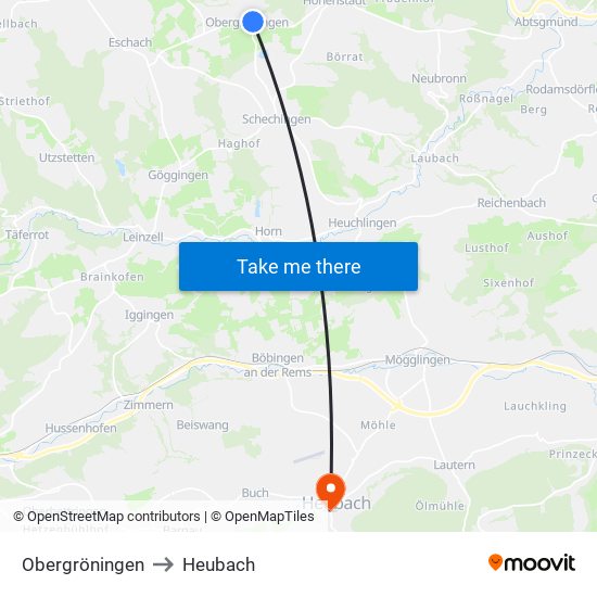 Obergröningen to Heubach map