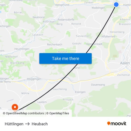 Hüttlingen to Heubach map