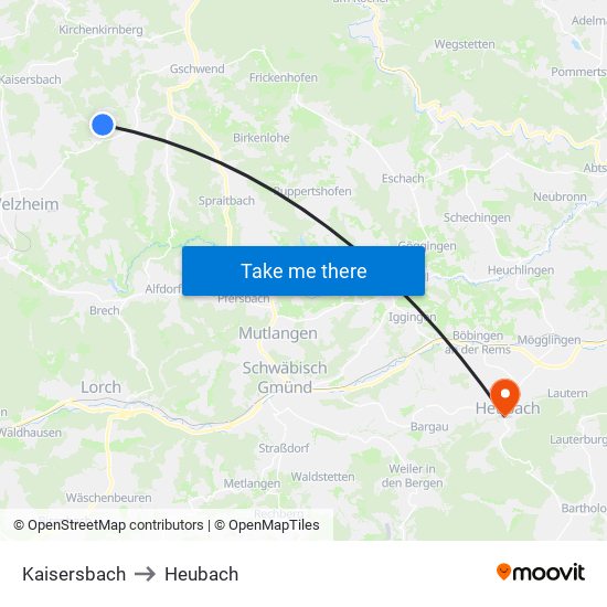 Kaisersbach to Heubach map