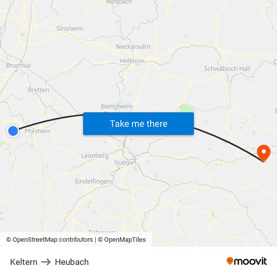 Keltern to Heubach map