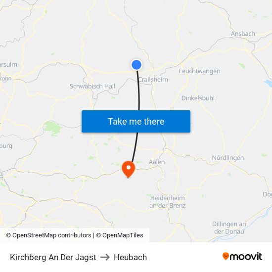 Kirchberg An Der Jagst to Heubach map